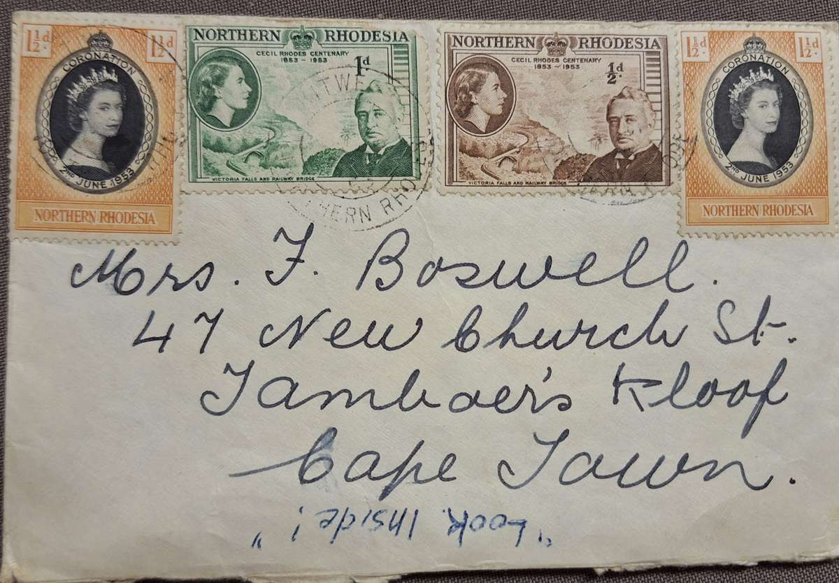 Envelope Posted Northern Rhodesia to Cape Town