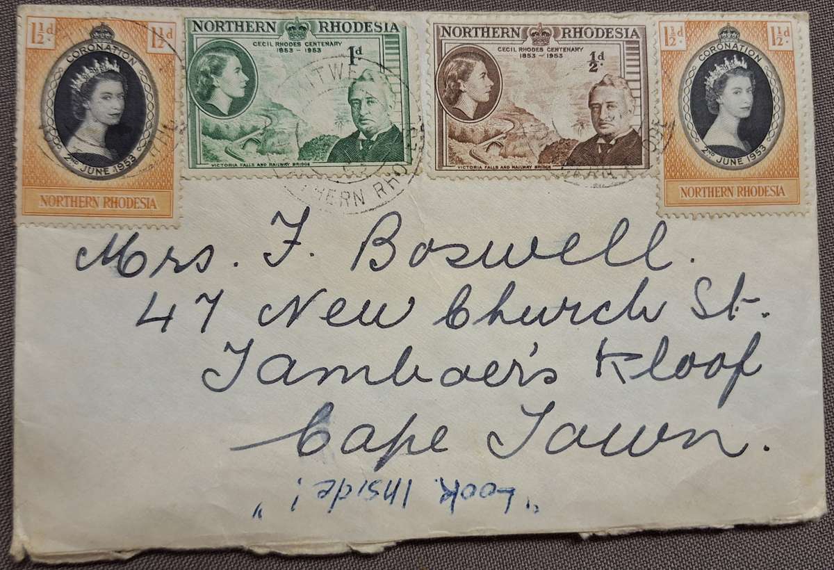 Envelope Posted Northern Rhodesia to Cape Town