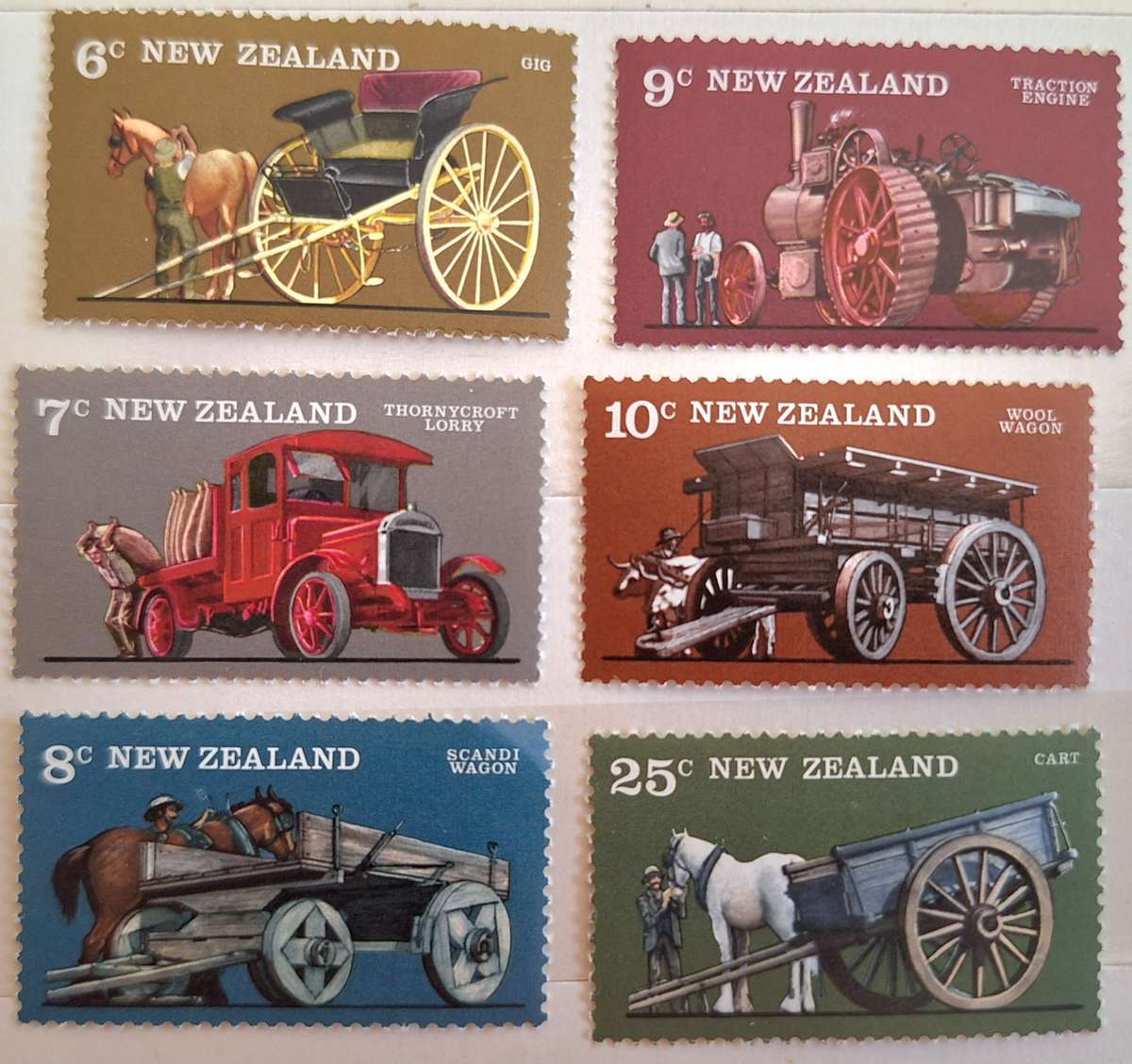 New Zealand 1976 Vintage Farm Transport Set of 6 Mint stamps