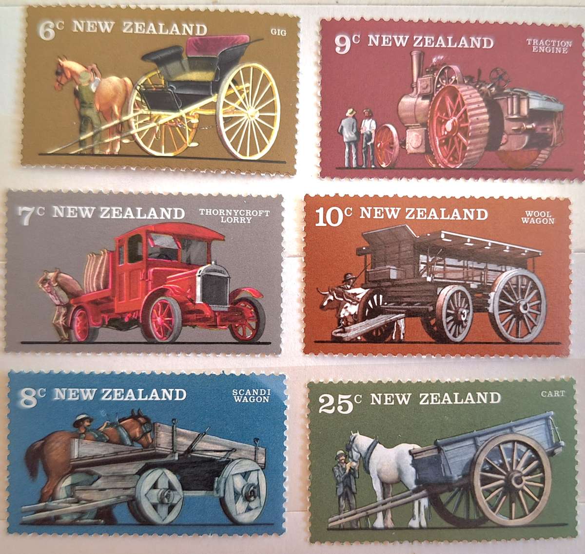 New Zealand 1976 Vintage Farm Transport Set of 6 Mint stamps