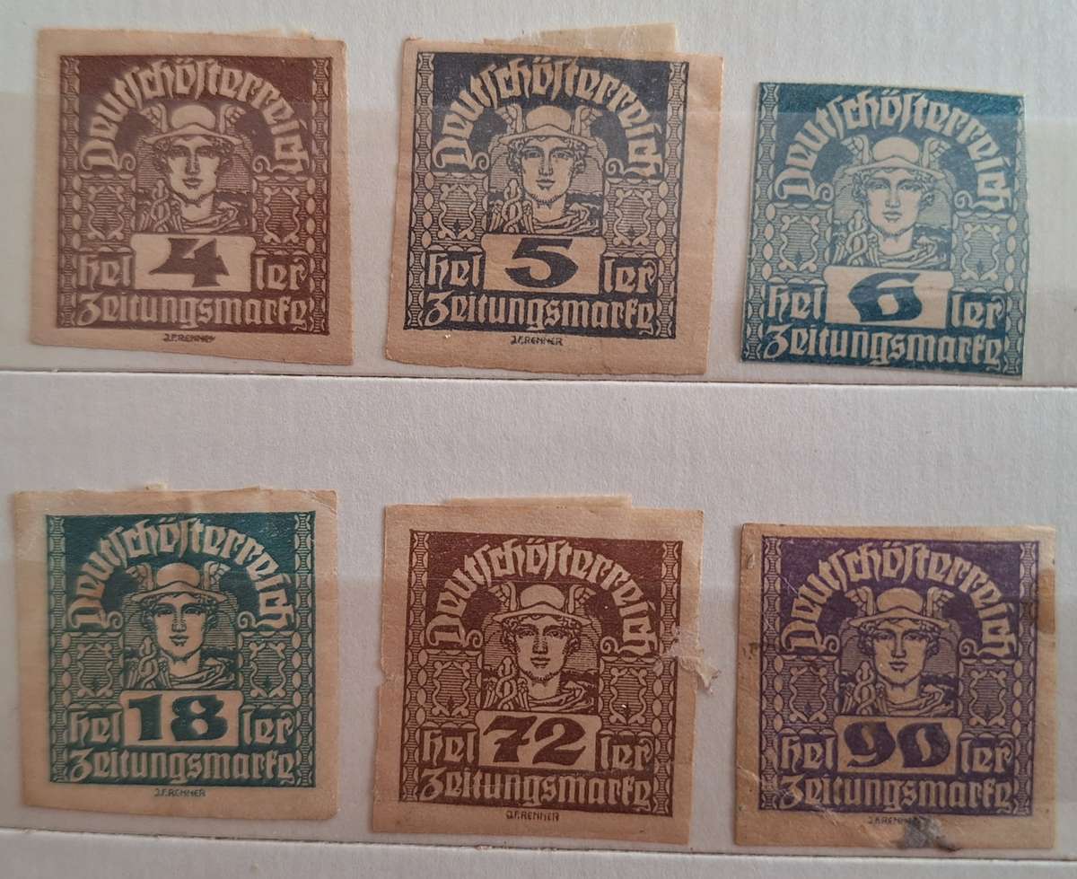 Austria 1920-1 Mercury Newspaper stamps 6 Used and Unused Hinged stamps