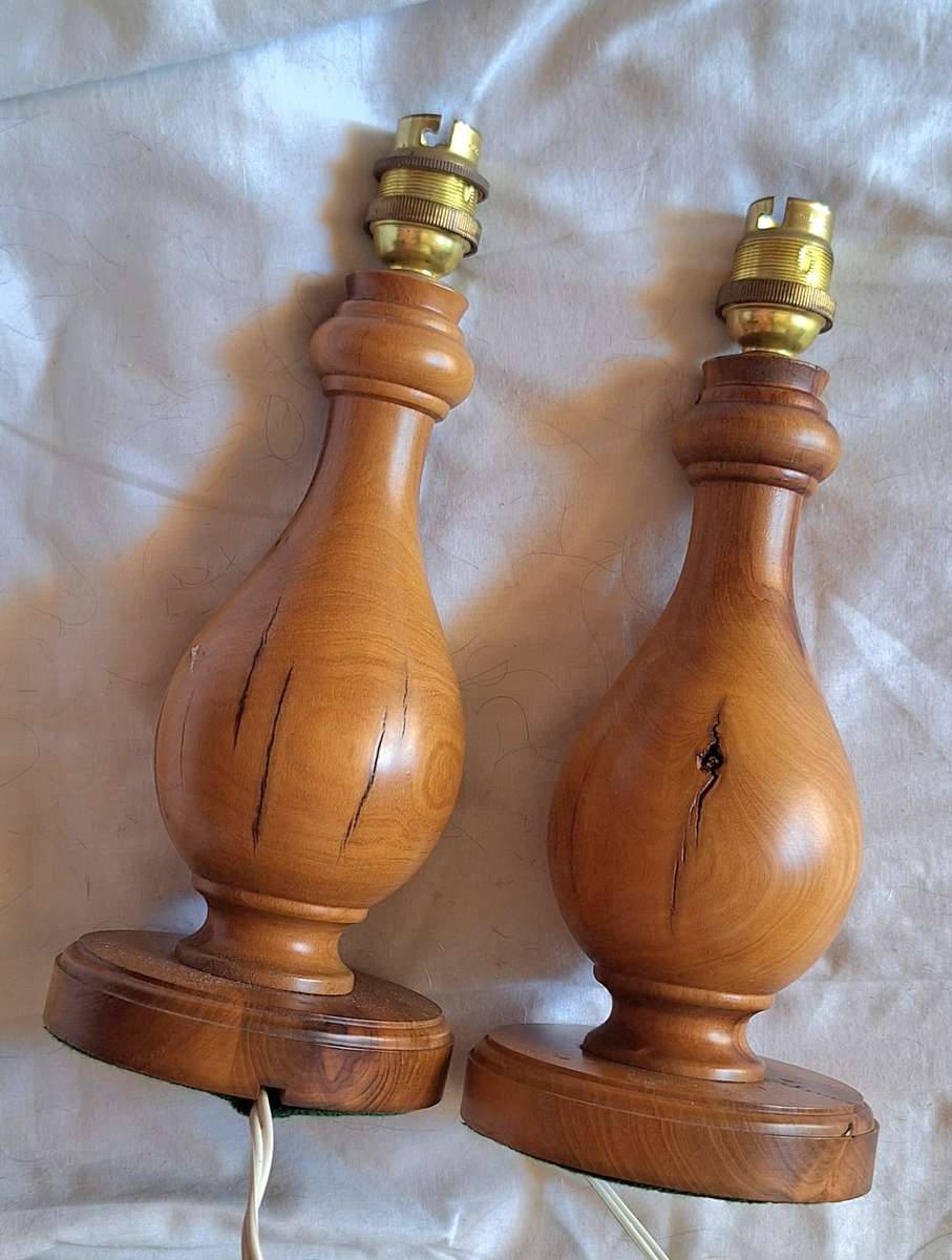Pair of Stinkwood Bedside Lamps