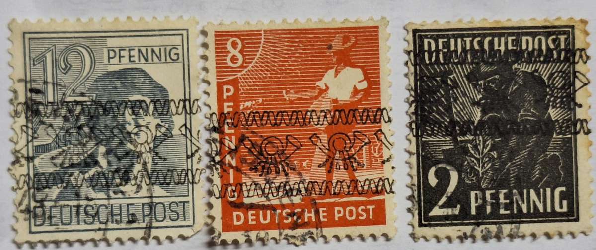 Germany 1948 American-British Occ. (Bizone) Posthorn Ribbon Overprint 3 Used stamps