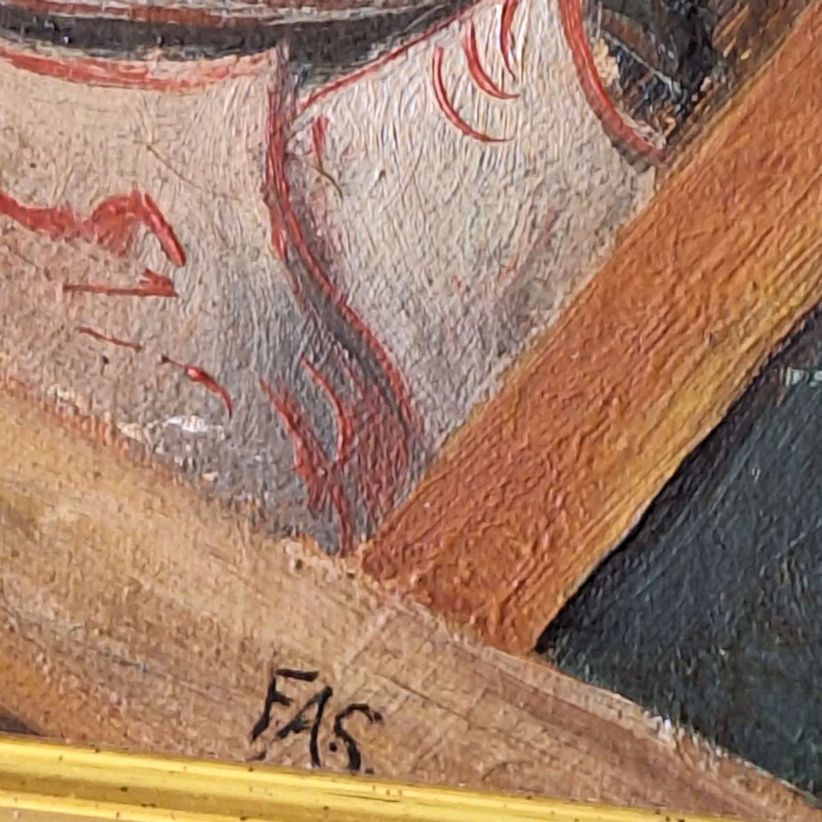 Framed Oil Painted on Board of Fishermen Signed FAS