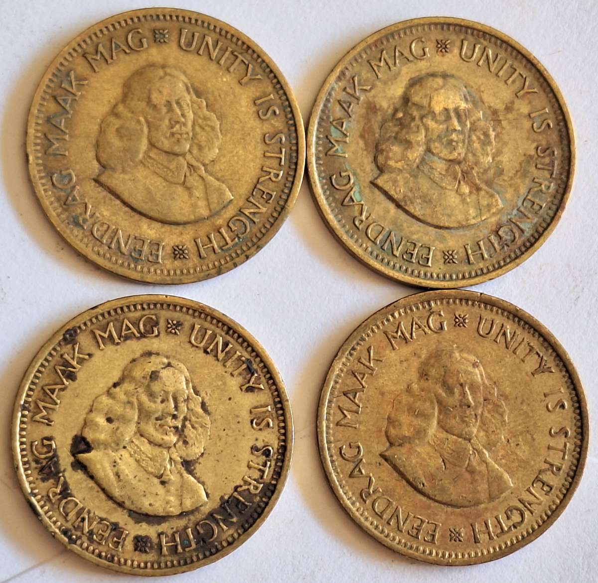 South Africa 1961-62-63-64 4x 1/2c Brass