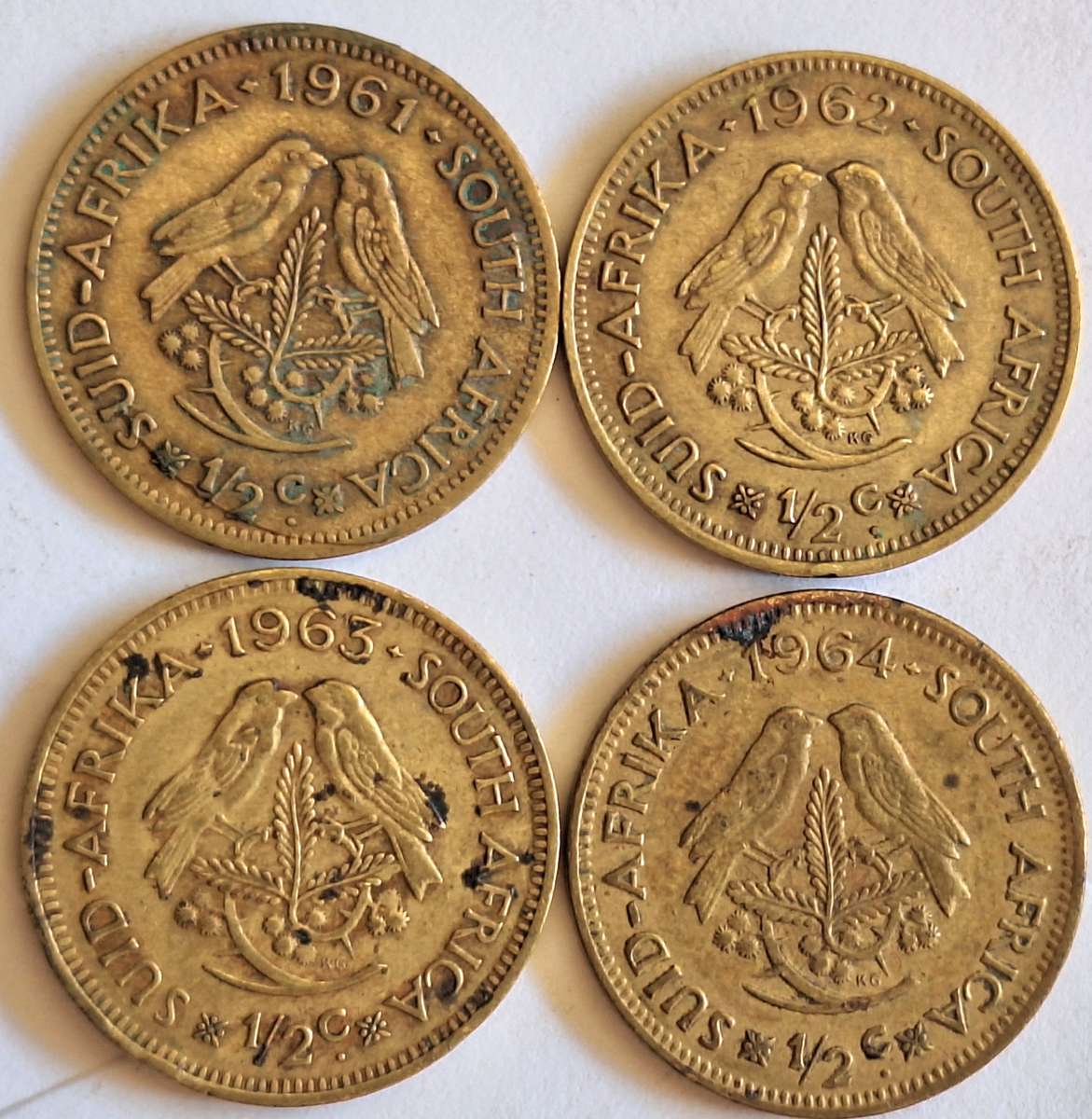 South Africa 1961-62-63-64 4x 1/2c Brass