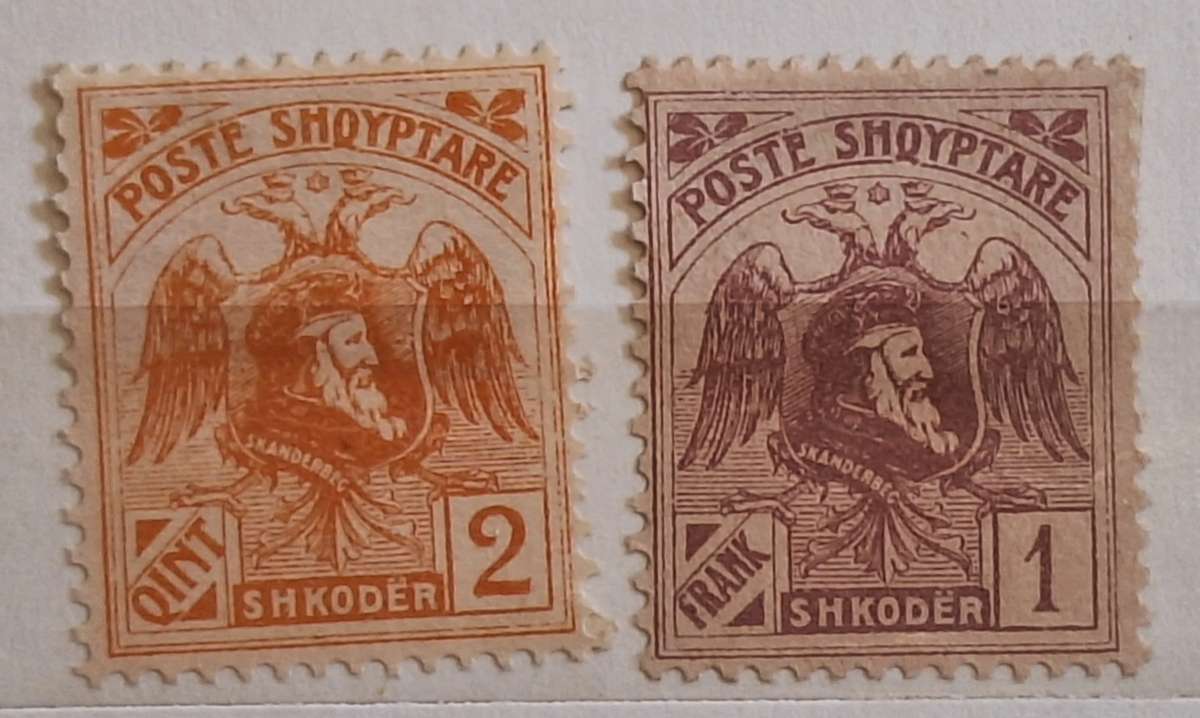 Albania 1920's Leader Skanderbeg Eagle 2 Unused Hinged Stamps