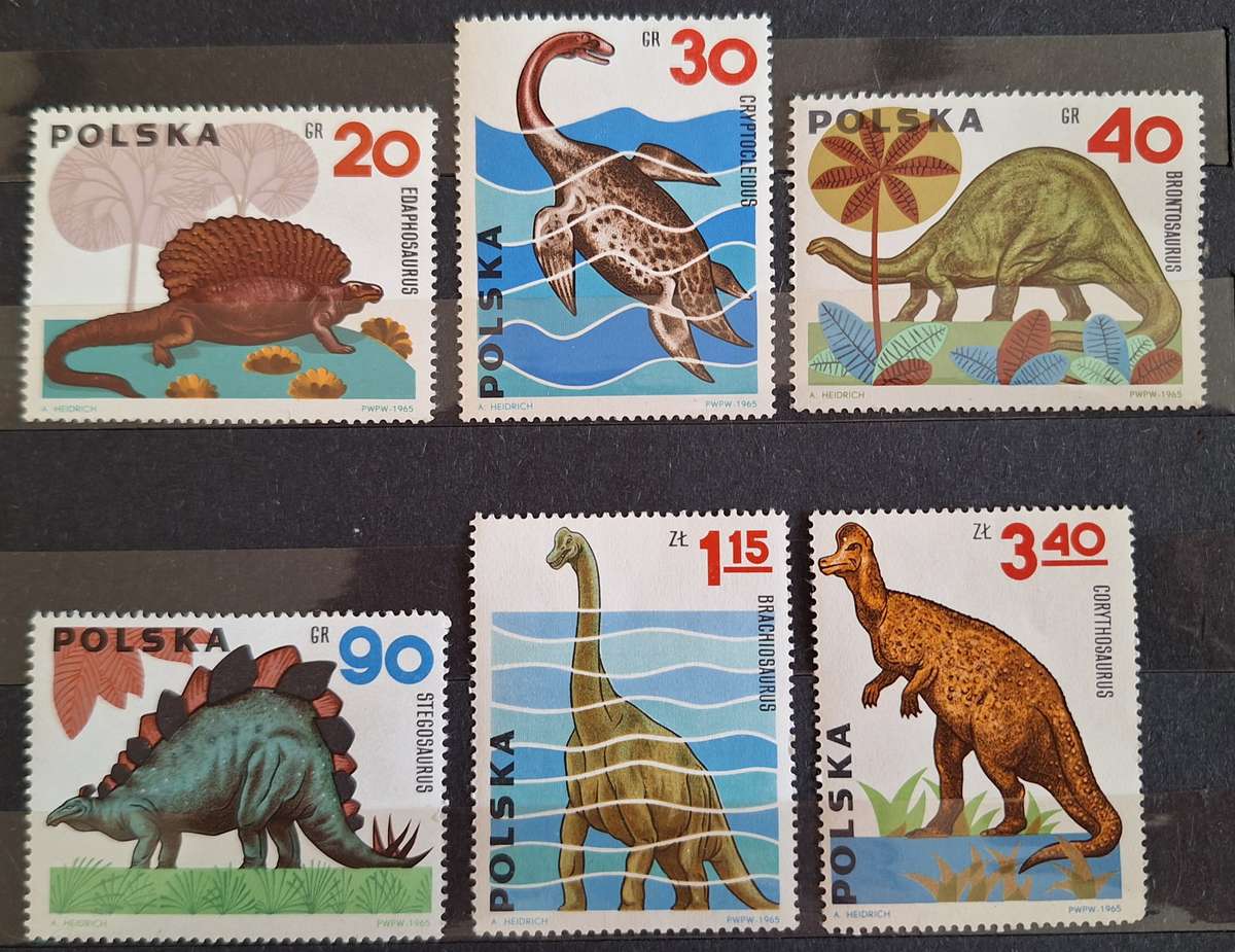 Poland 1965 Prehistoric Animals Dinosaurs 6 Mint stamps