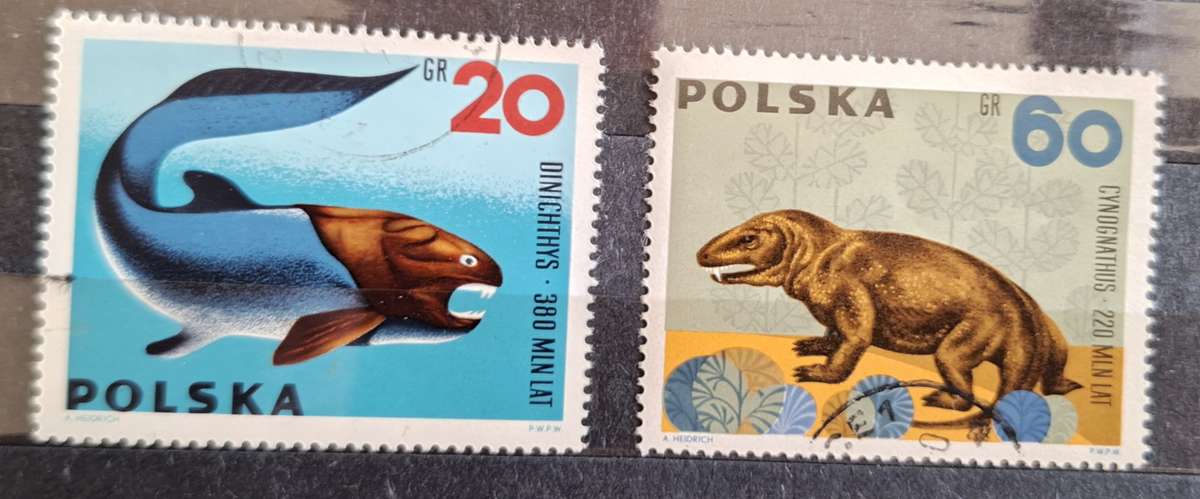 Poland 1966 Prehistoric Animals Dinosaurs 2 Cancelled stamps