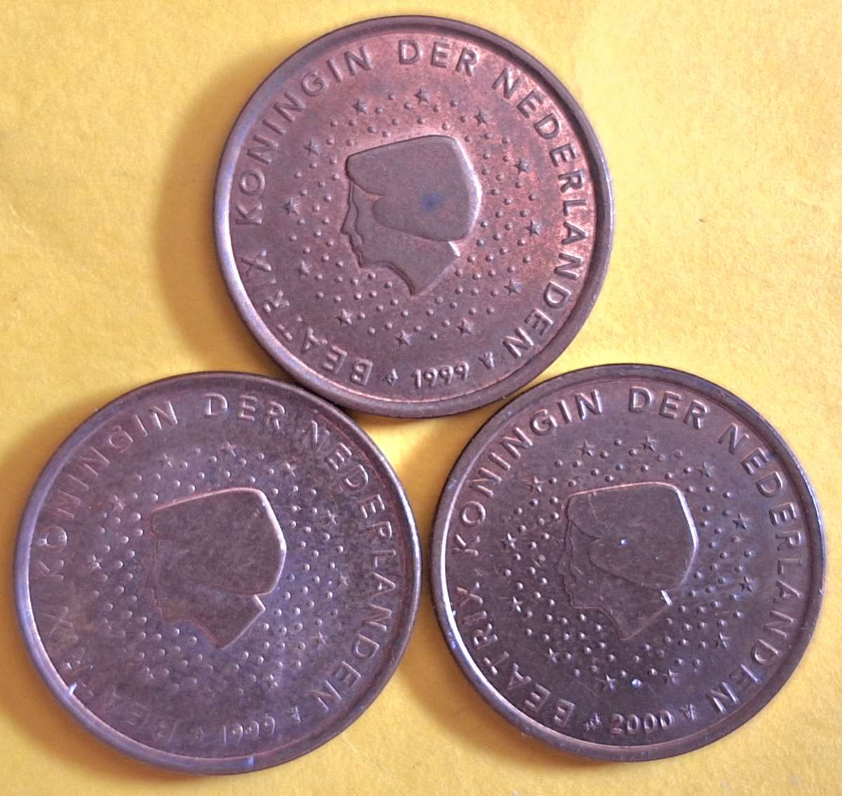 Netherlands 50 Euro cents 2x 1999 1x 2000 Nordic gold