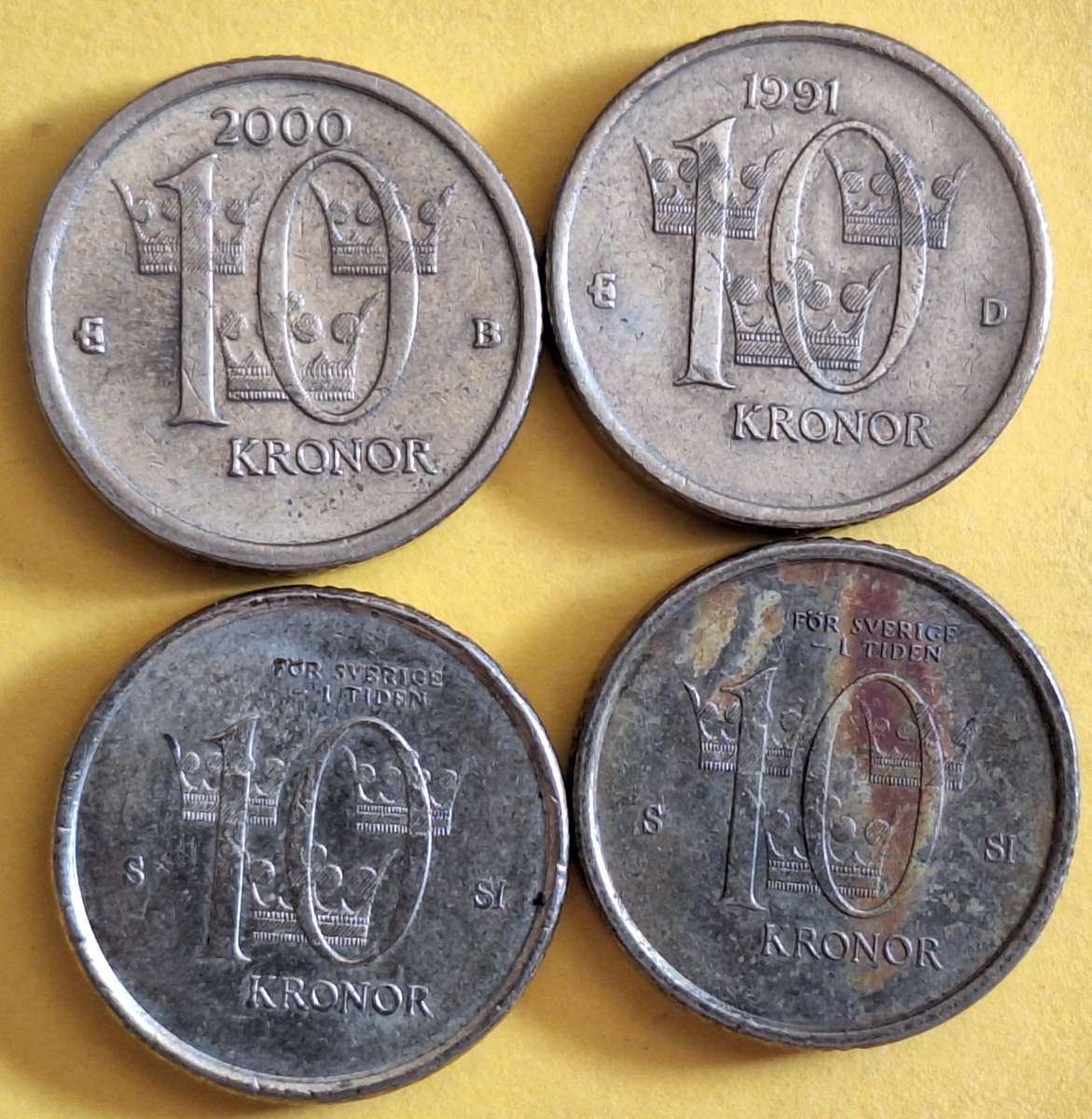 Sweden 1991 2000 2008 2009 4x 10 Kronor Nordic Gold