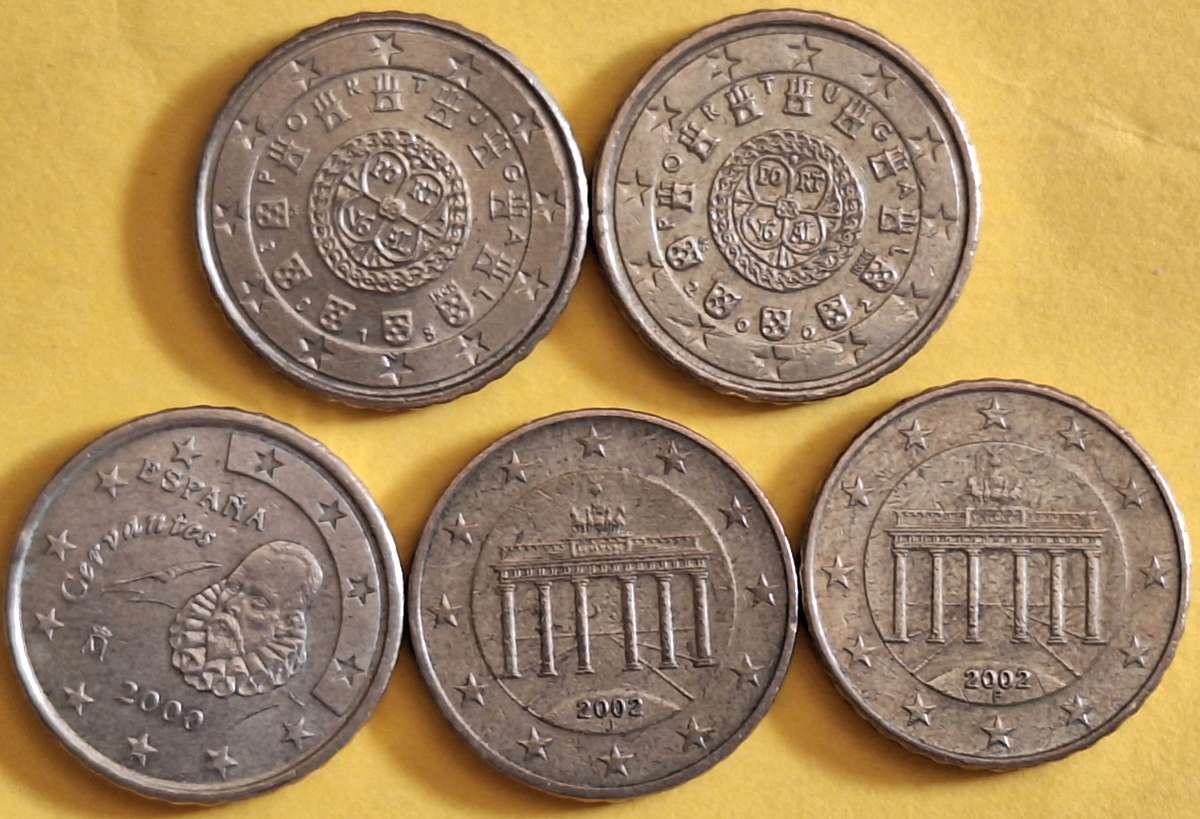 Portugal 2002 2018 Spain 2000 Germany 2002F 2002J 5x Euro cents Nordic Gold