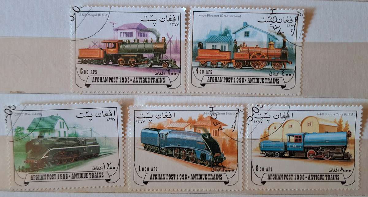 Afghanistan 1998 Antique Trains 5 Cancelled stamps