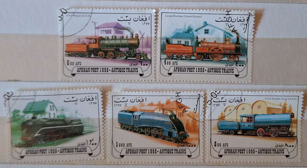 Afghanistan 1998 Antique Trains 5 Cancelled stamps