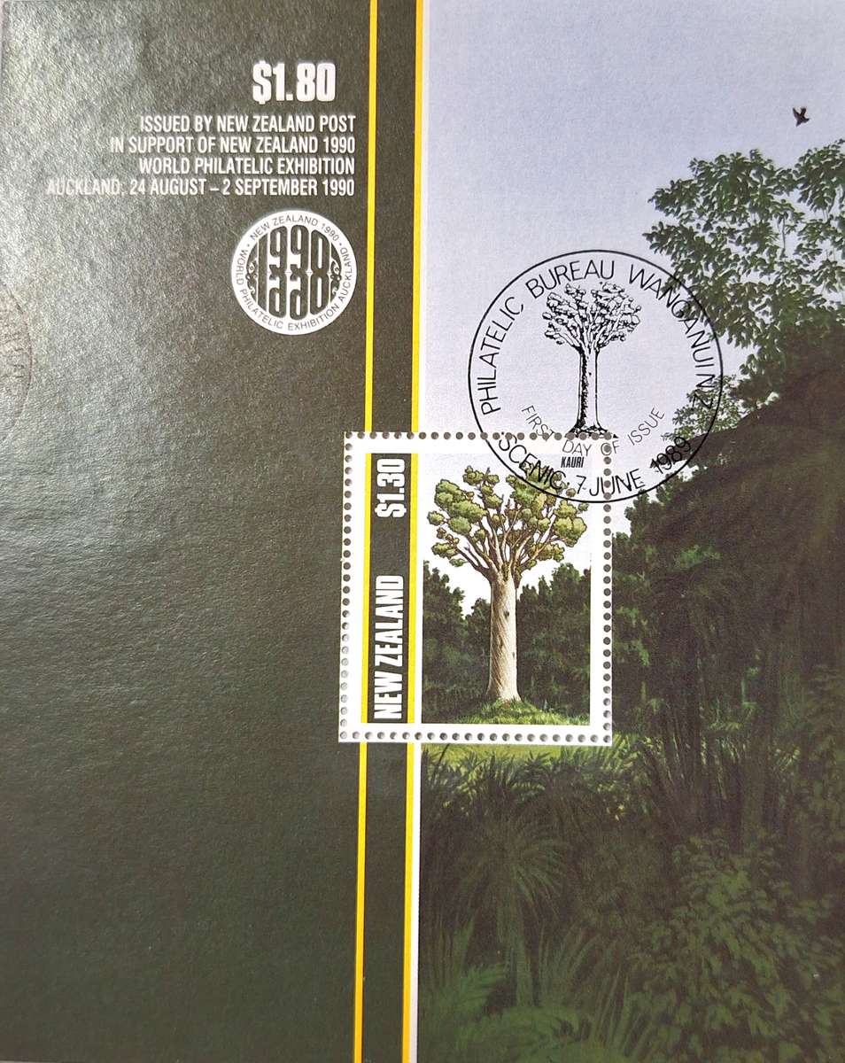 New Zealand 1990 Trees Cancelled Hinged Miniature Sheet