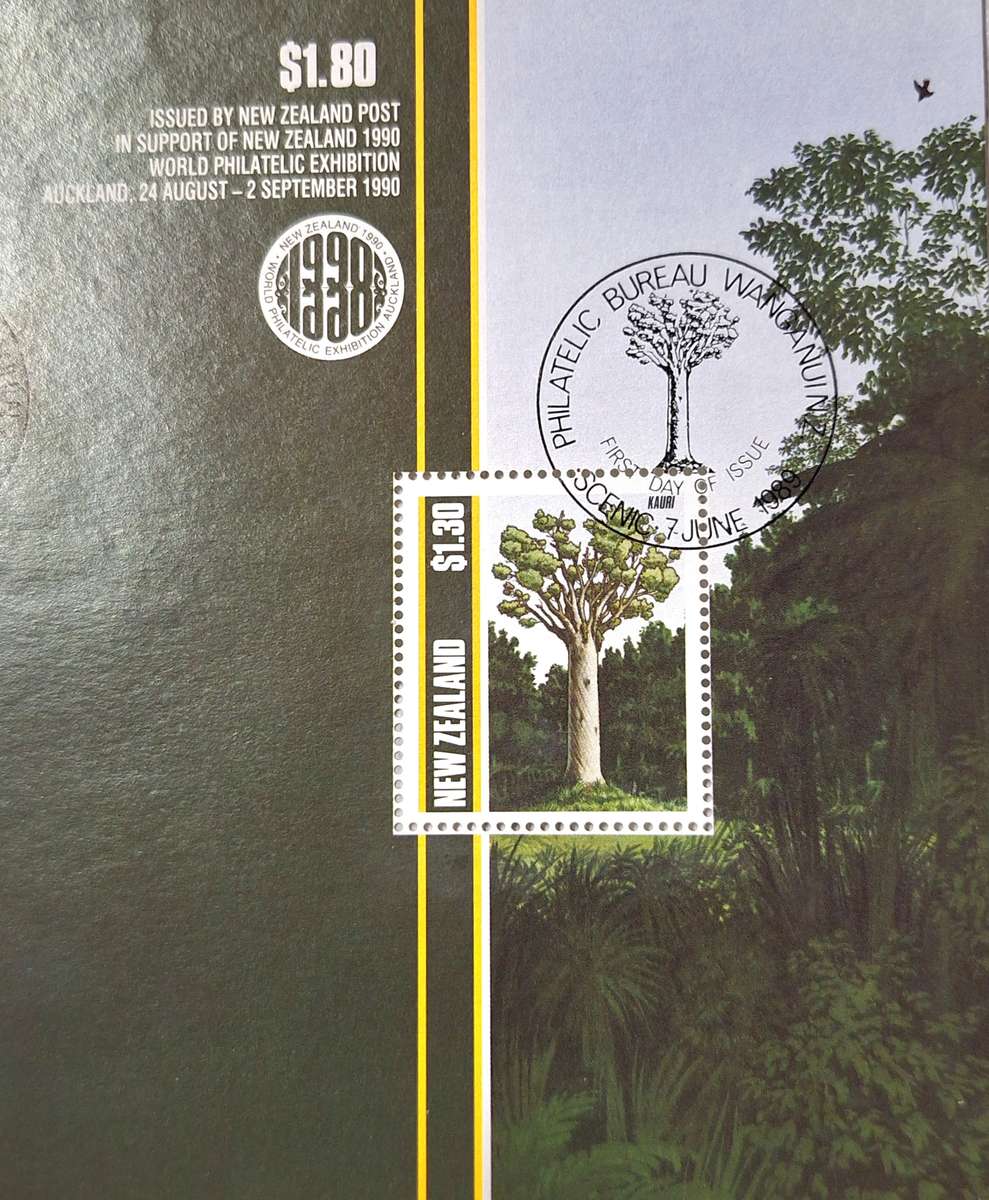 New Zealand 1990 Trees Cancelled Hinged Miniature Sheet