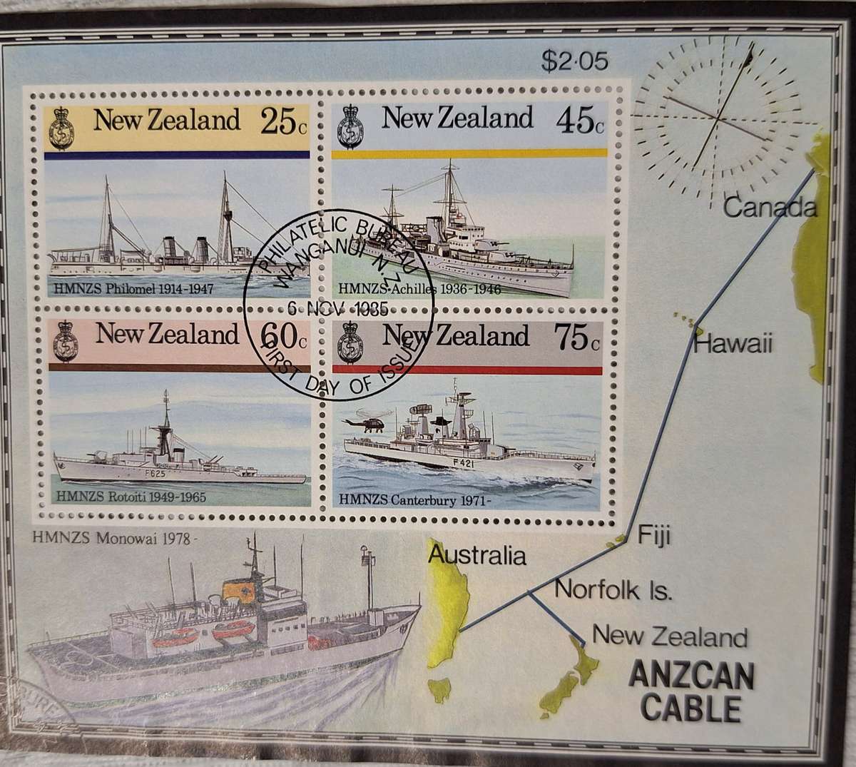 New Zealand 1985 Anzac Cable Cancelled Hinged Miniature Sheet