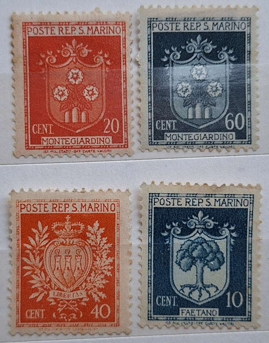 San Marino 1945 Coat of Arms 4 Unused Hinged stamps