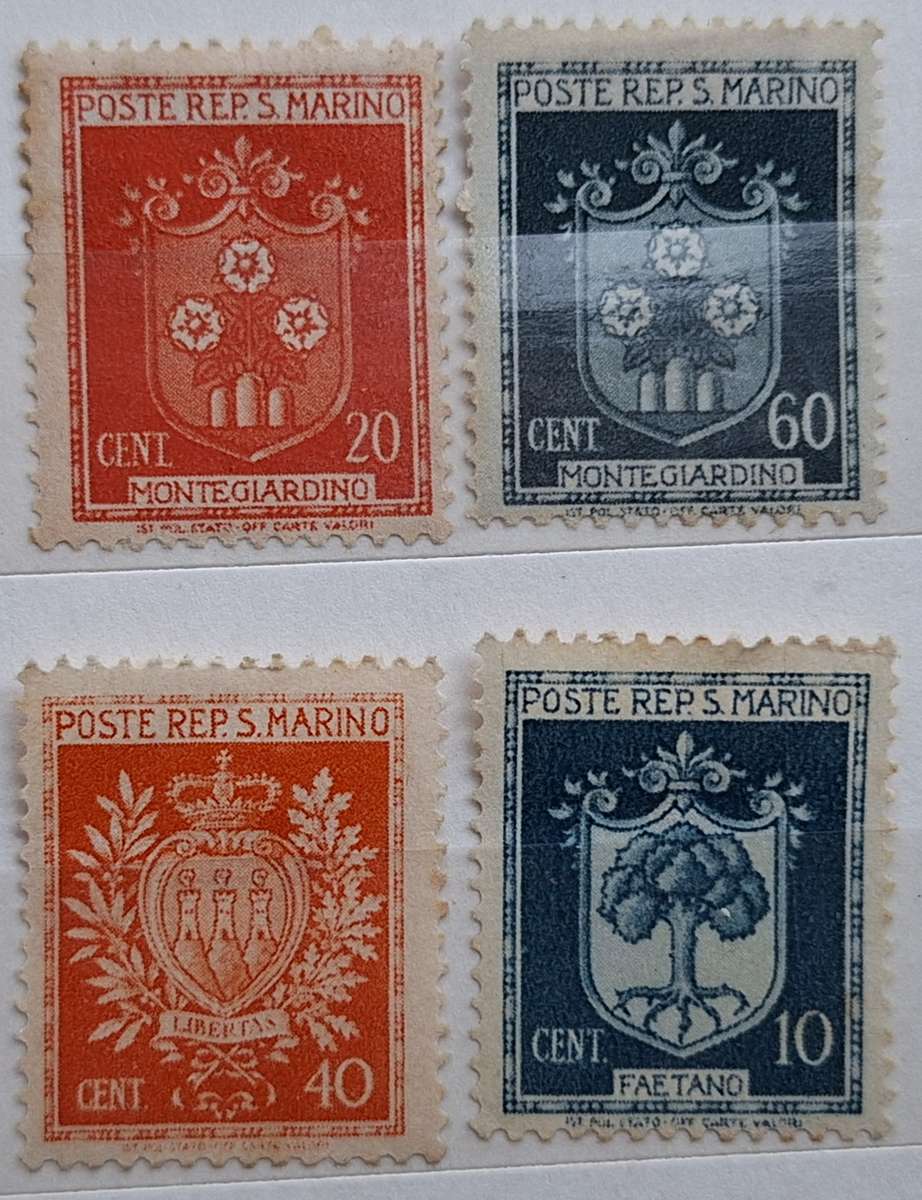 San Marino 1945 Coat of Arms 4 Unused Hinged stamps
