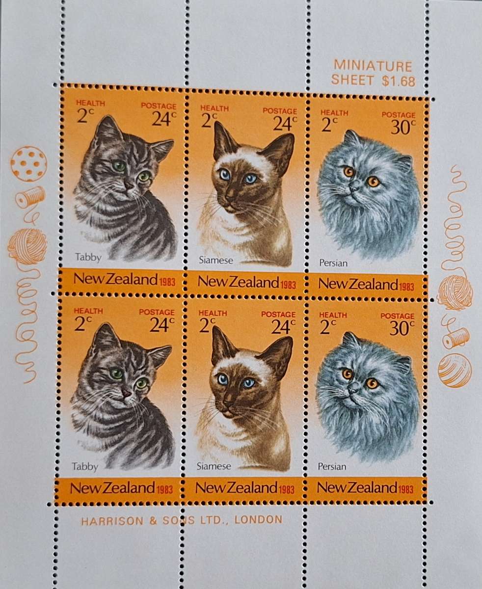 New Zealand 1983 Health Issue Cats Mint Miniature Sheet