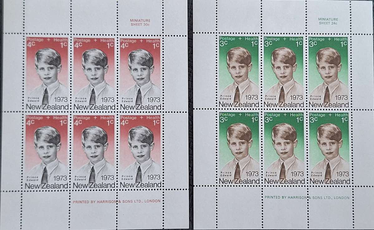 New Zealand 1973 Prince Edward Health Issue Set of 2 Unused Hinged Miniature Sheets