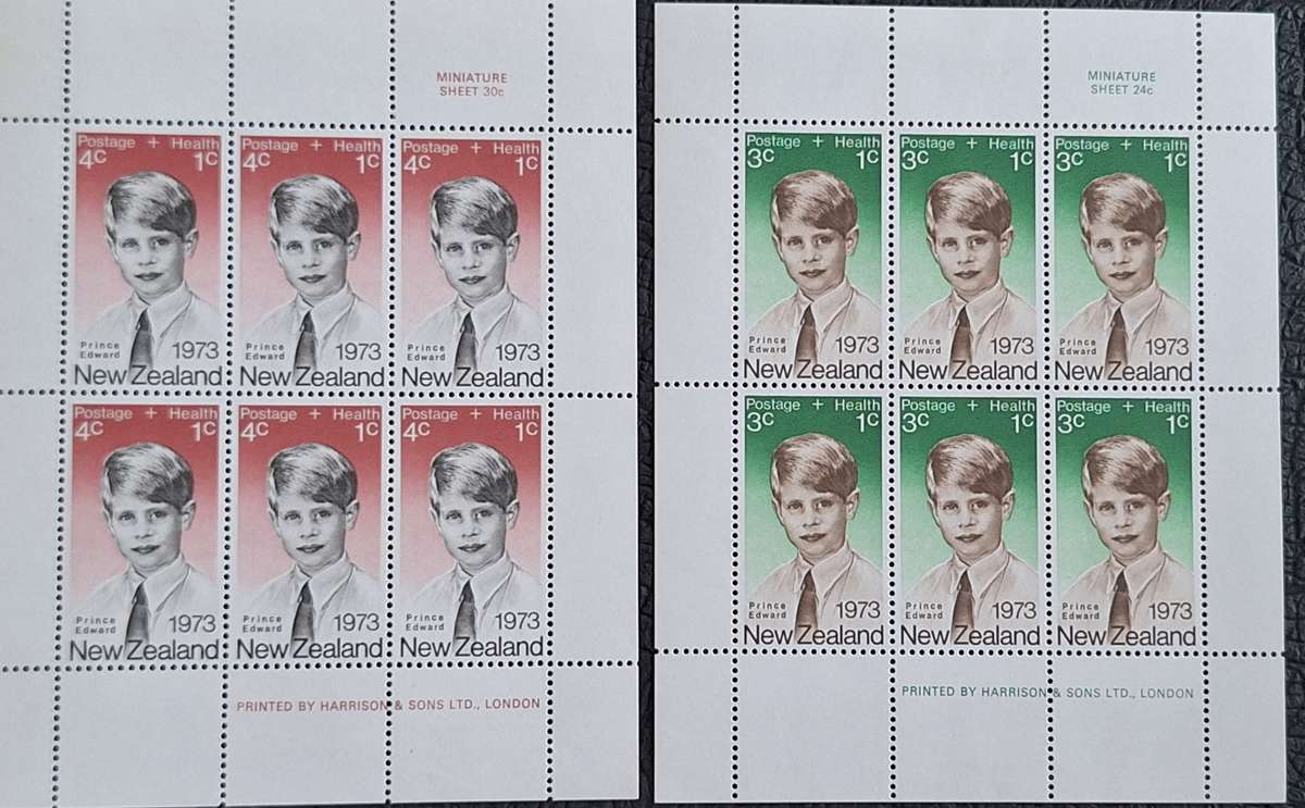 New Zealand 1973 Prince Edward Health Issue Set of 2 Unused Hinged Miniature Sheets