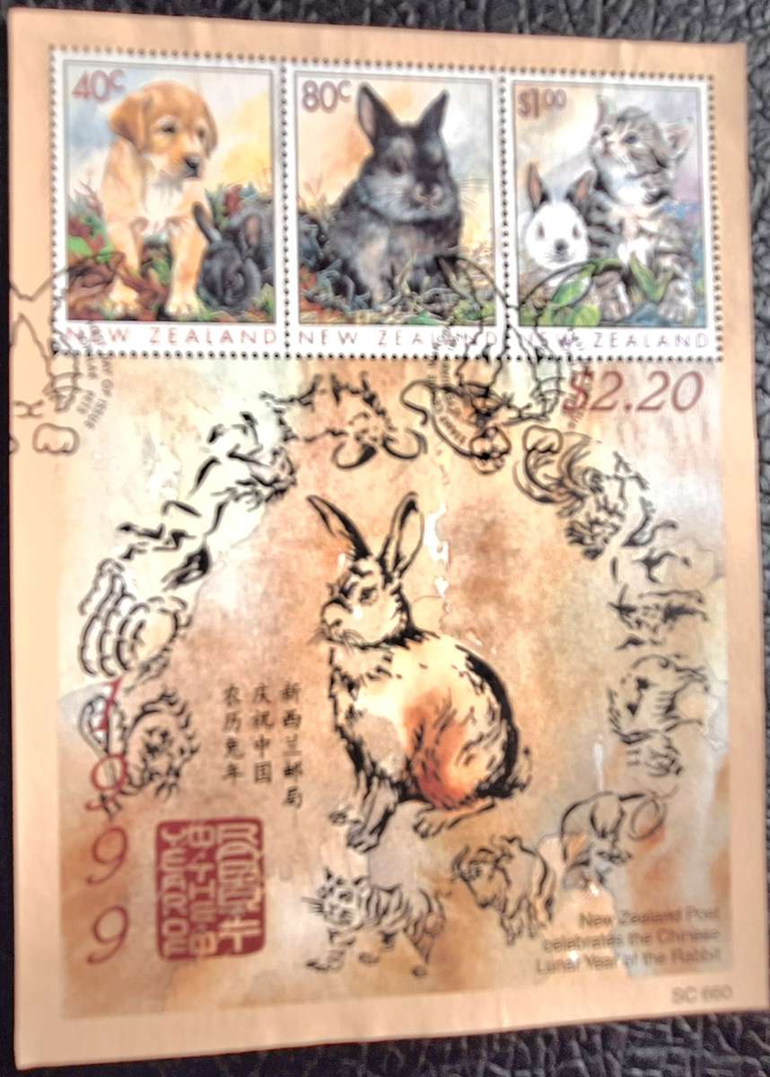 New Zealand 1999 Year of the Rabbit Cancelled Miniature Sheet