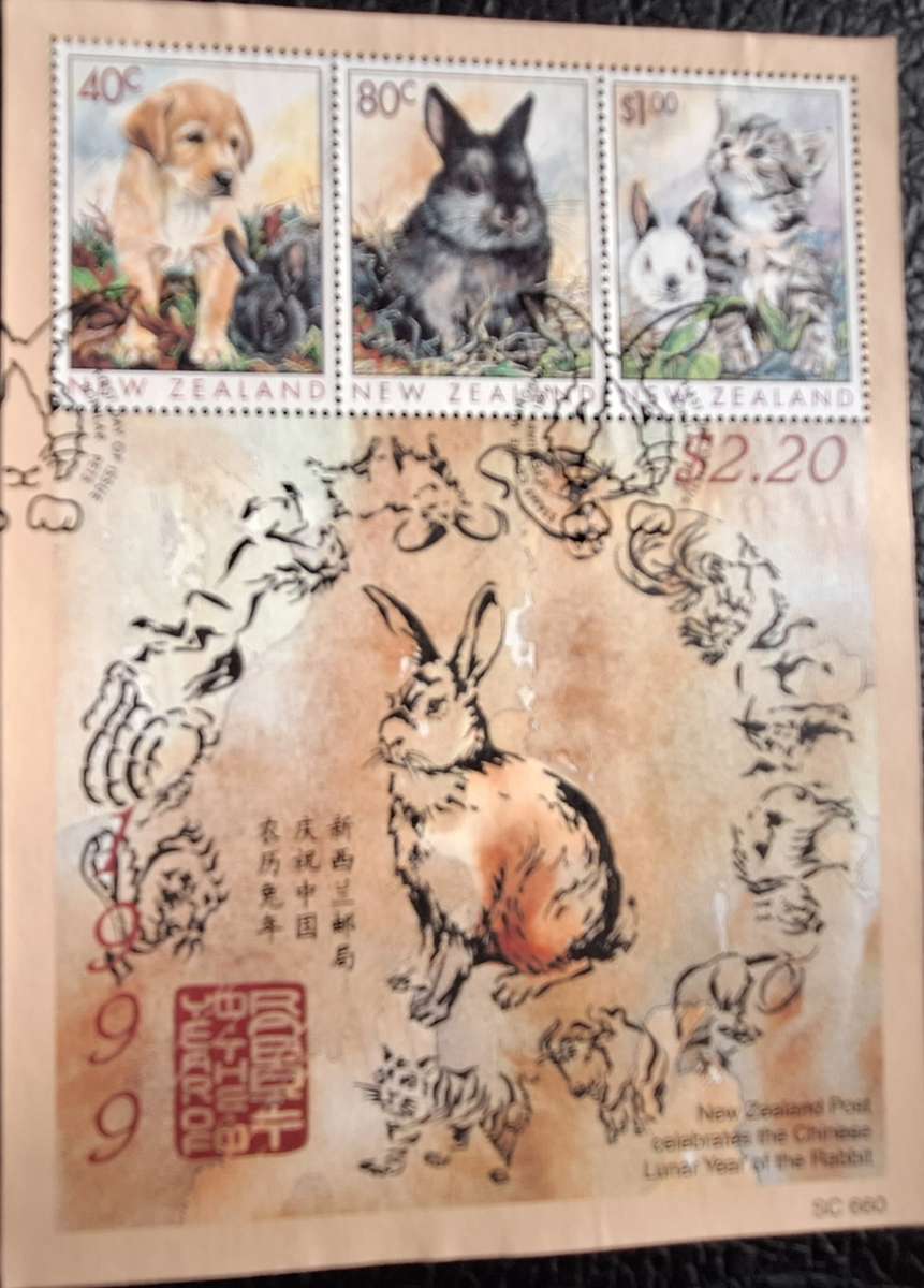 New Zealand 1999 Year of the Rabbit Cancelled Miniature Sheet