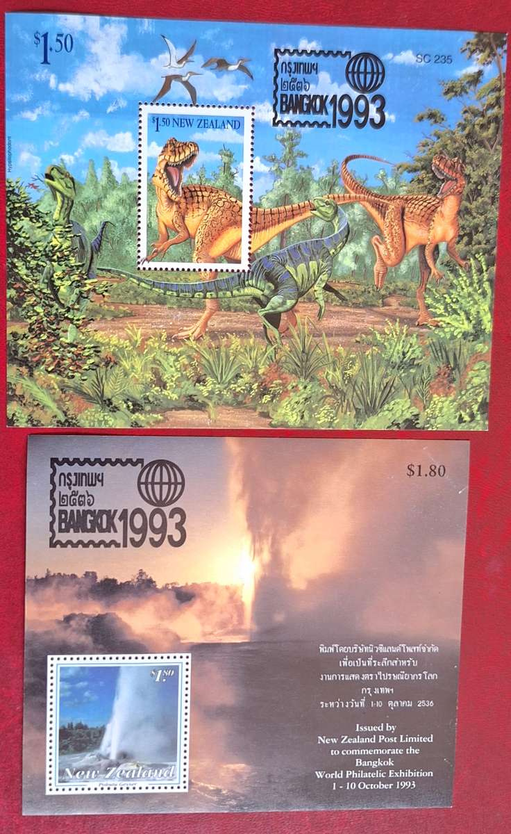 New Zealand 1993 Bangkok Stamp Exhibition Set of 2 Mint Miniature Sheets