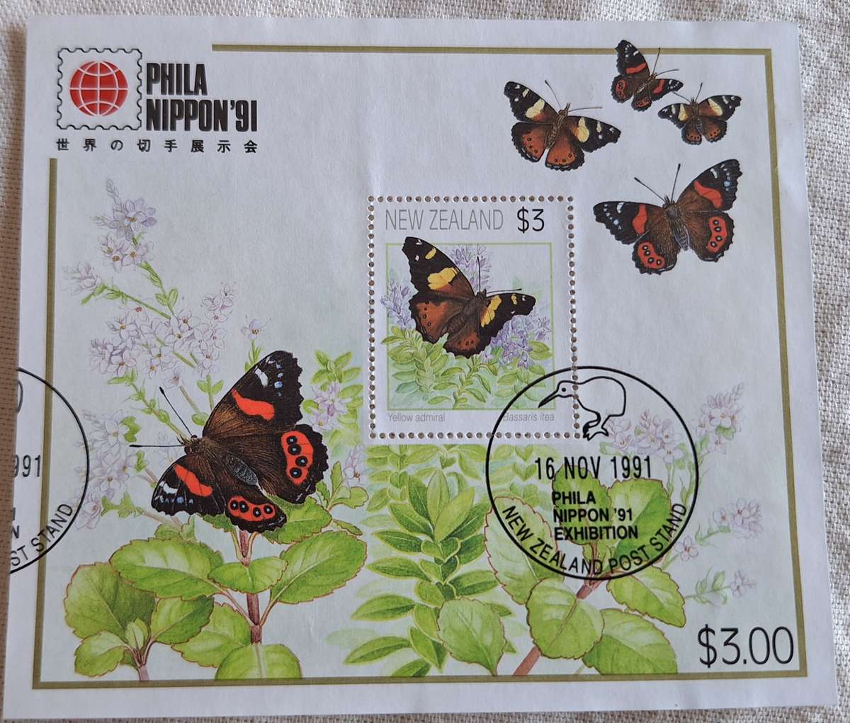 New Zealand 1991 Philanippon Cancelled Hinged Miniature Sheet