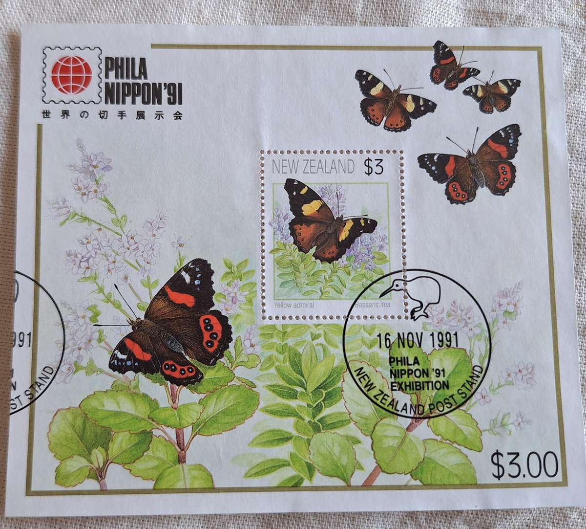 New Zealand 1991 Philanippon Cancelled Hinged Miniature Sheet