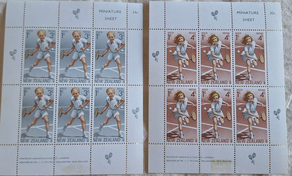 New Zealand 1972 Health Issue Tennis Set of 2 Unused Hinged Miniature Sheets