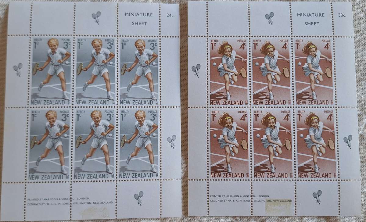 New Zealand 1972 Health Issue Tennis Set of 2 Unused Hinged Miniature Sheets