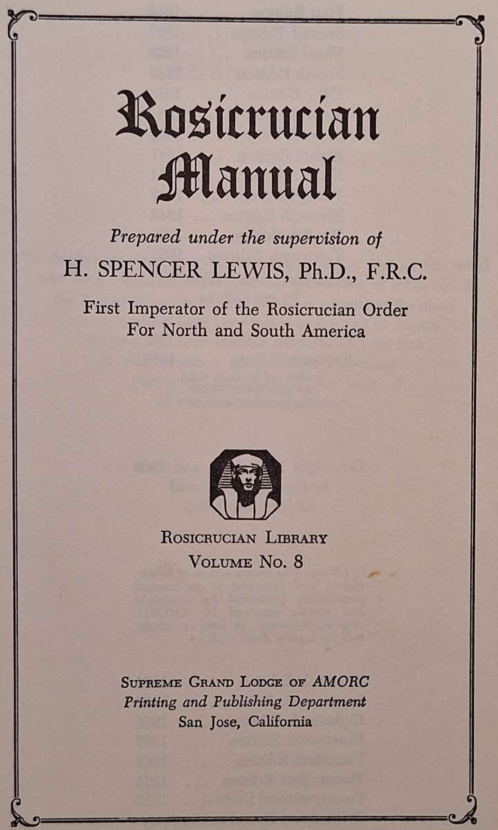Rosicrucian Manual Prepared: H Spencer Lewis Vol No 8 Grand Lodge of AMORC Hardcover 1972 22nd Ed