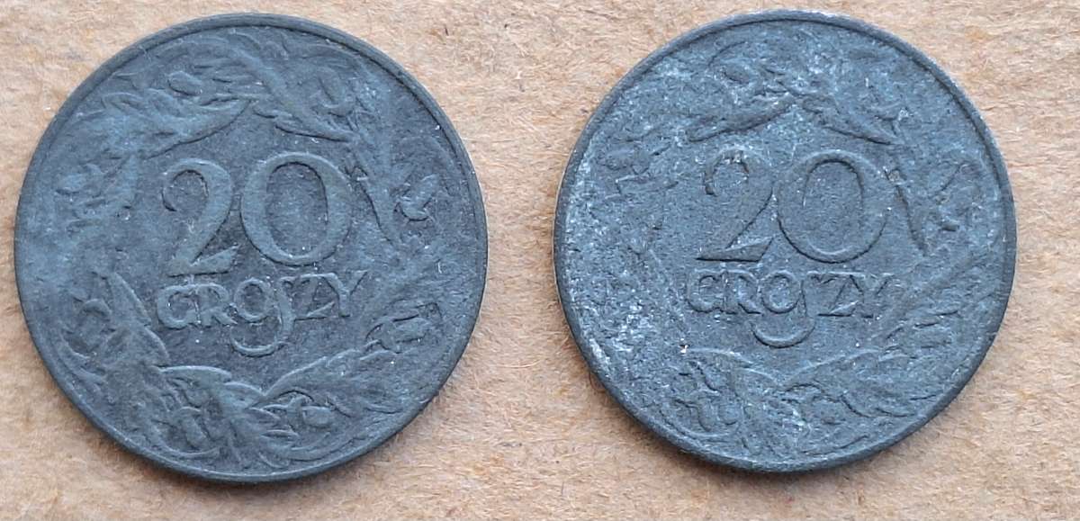 Poland 1923 20 Groszy WW2 German Occupation Zinc