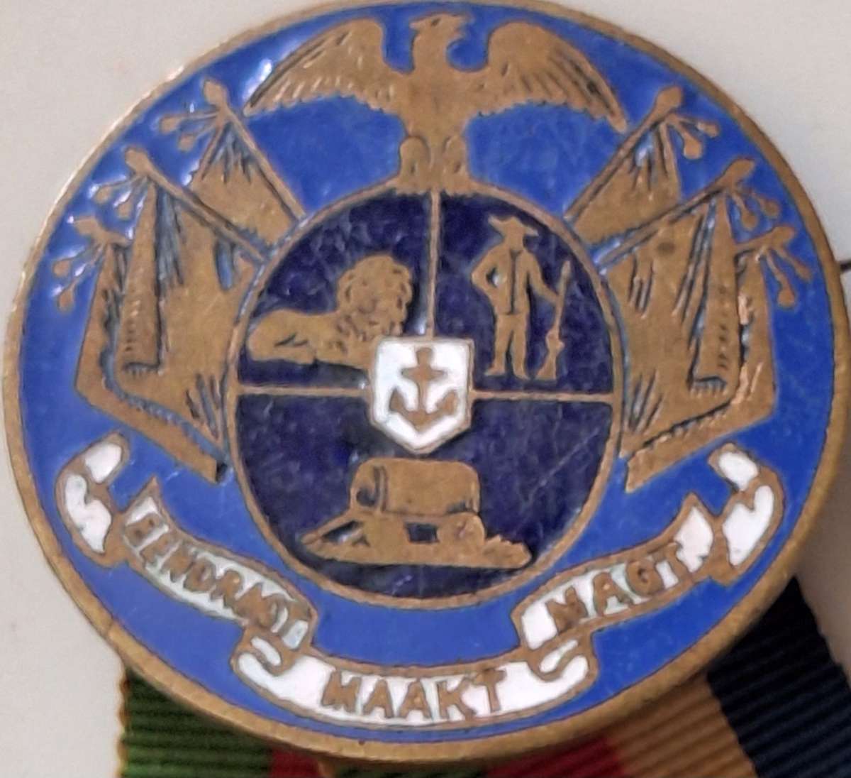 Z.A.R. Metal and Enamel Coat of Arms Brooch Pin with Ribbon