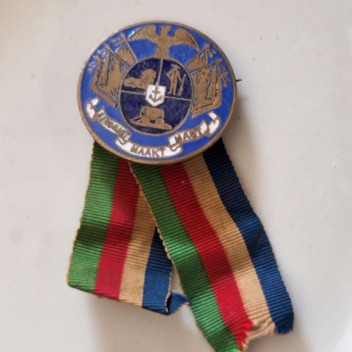 Z.A.R. Metal and Enamel Coat of Arms Brooch Pin with Ribbon