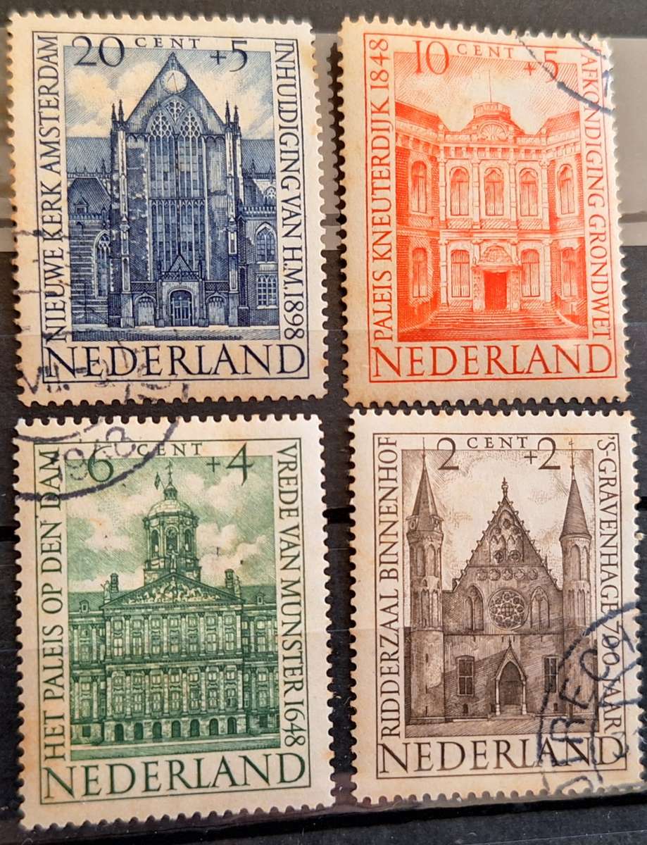 Netherlands 1948 Annual Summer stamps: Famous Dutch buildings Set of 4 Cancelled Hinged stamps