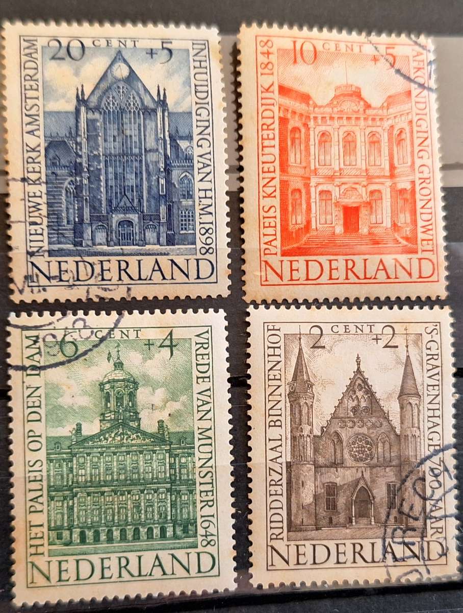 Netherlands 1948 Annual Summer stamps: Famous Dutch buildings Set of 4 Cancelled Hinged stamps