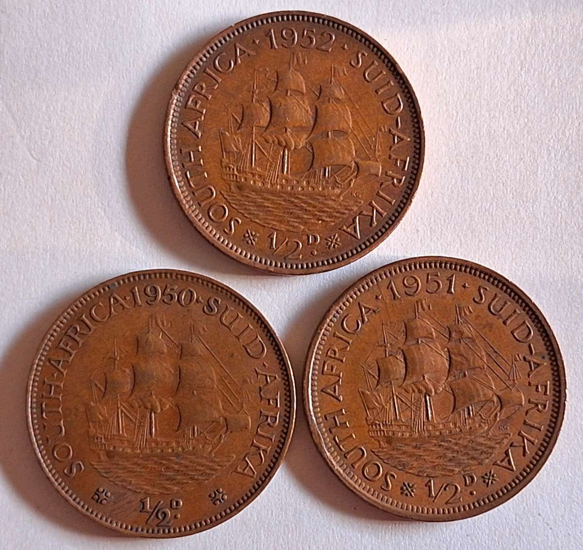 South Africa 1950,51,52 George VI 1/2d Half Penny Bronze