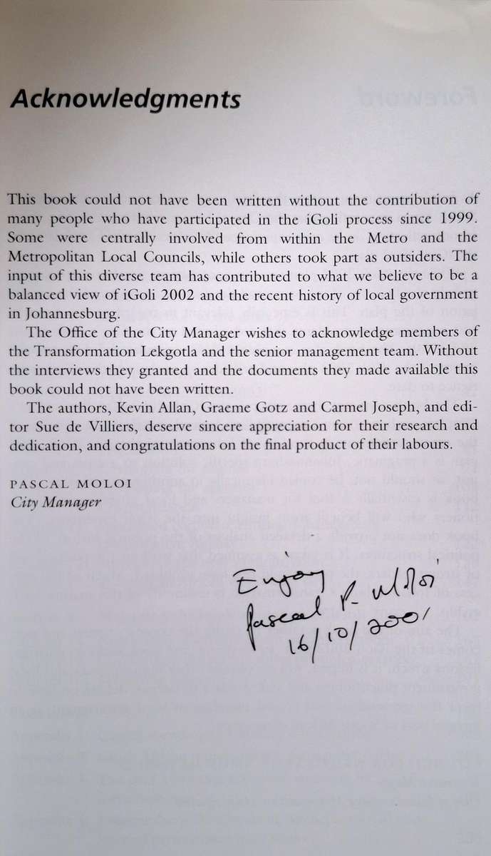 Johannesburg: An African City in Change by City of Johannesburg Council SIGNED by City Manager