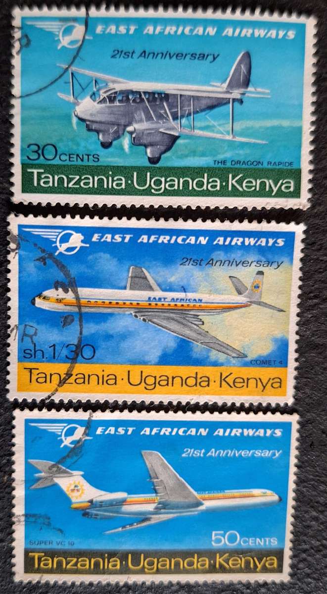 KUT 1967 East African Airways 21st Anniversary 3 Used Stamps from Set of 4