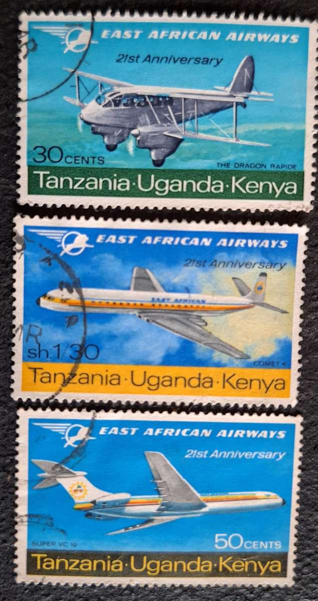 KUT 1967 East African Airways 21st Anniversary 3 Used Stamps from Set of 4