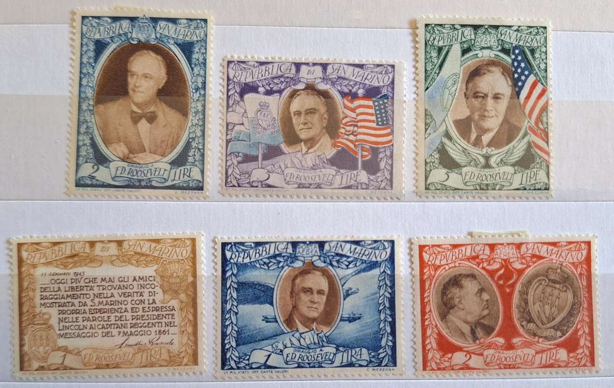 San Marino 1947 President Franklin D. Roosevelt 6 Unused Hinged stamps