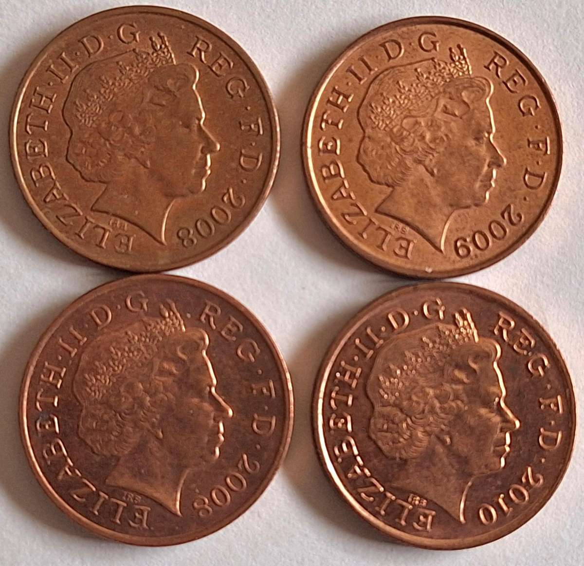 GB 2008x2 2009 2010 One Penny (4 coins) Copper plated steel
