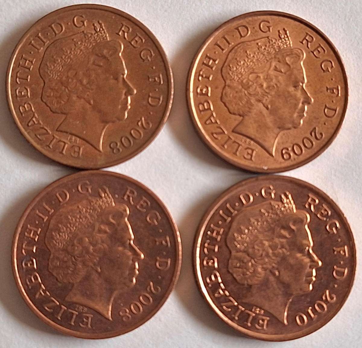 GB 2008x2 2009 2010 One Penny (4 coins) Copper plated steel