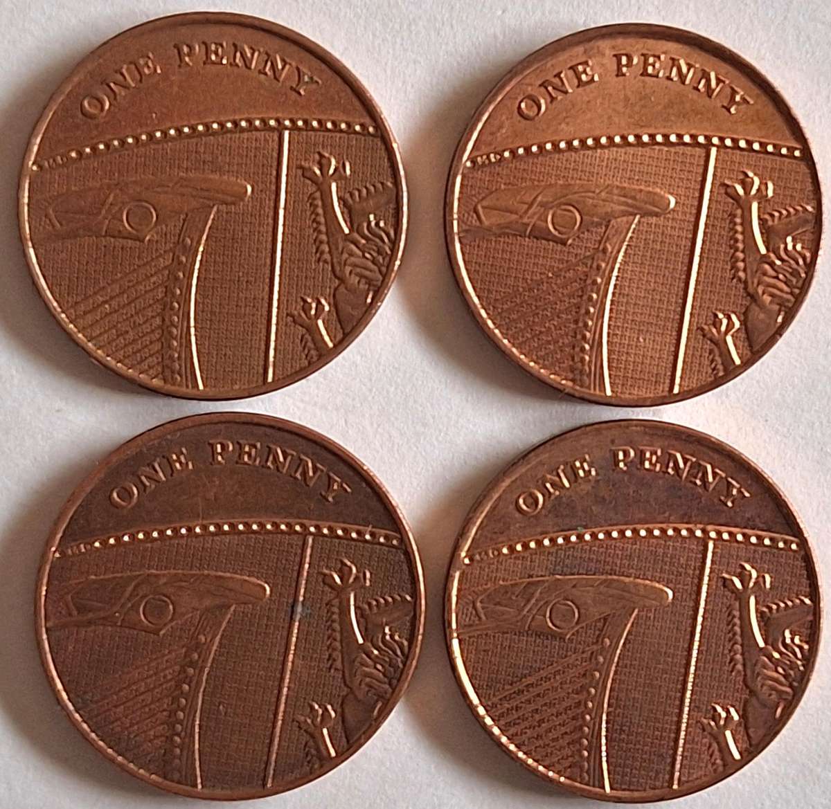 GB 2008x2 2009 2010 One Penny (4 coins) Copper plated steel