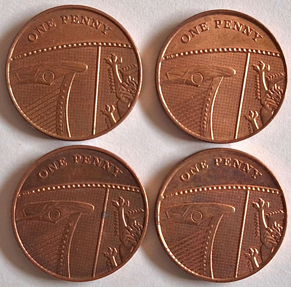 GB 2008x2 2009 2010 One Penny (4 coins) Copper plated steel