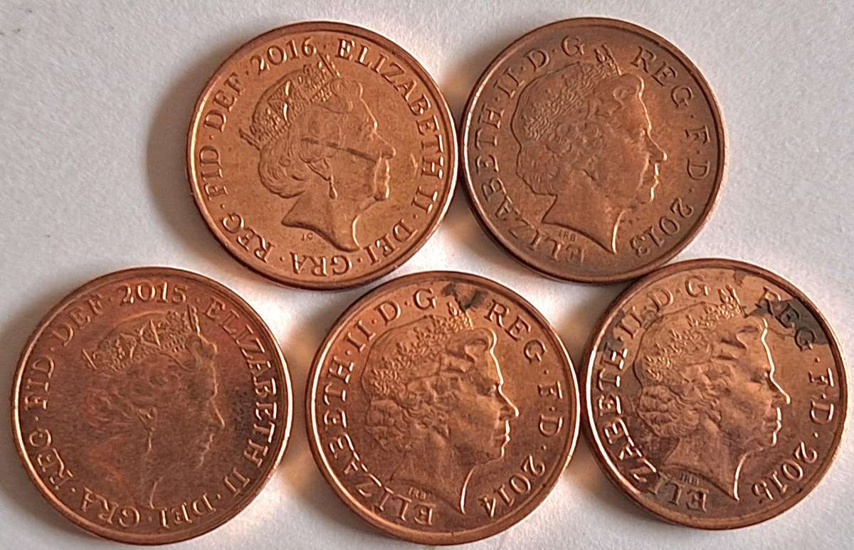 GB 2013 2014 2015x2 2016 One Penny (5 coins) Copper plated steel