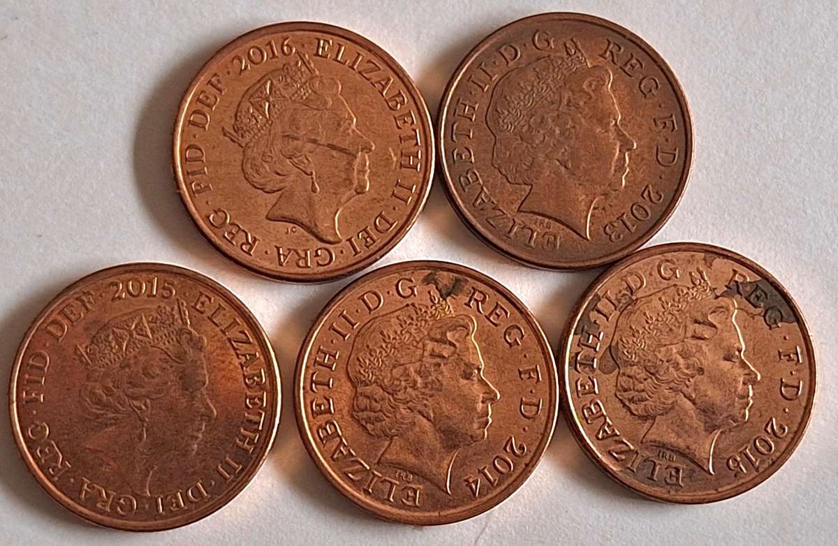 GB 2013 2014 2015x2 2016 One Penny (5 coins) Copper plated steel